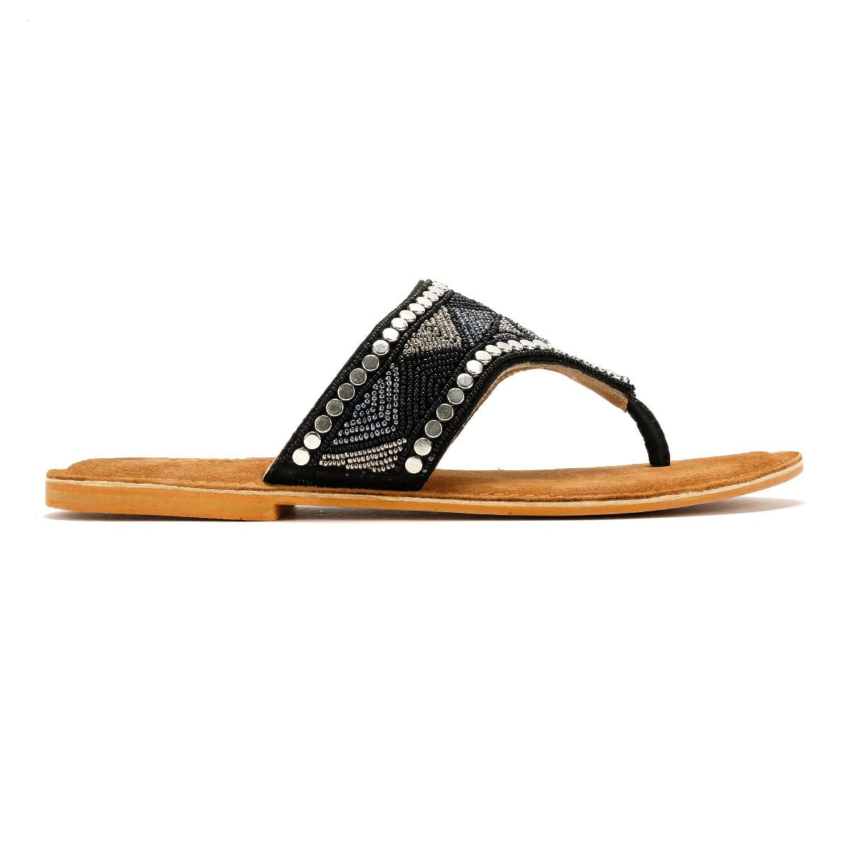 Tower London Wide Vamp Toepost Women's Black Metallic Sandals