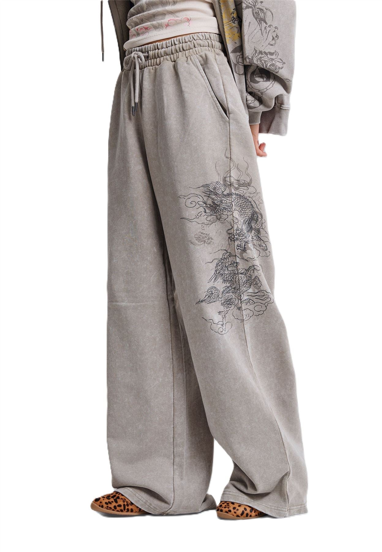 Ed Hardy Gothic Dragon Stone Wash Women's Gray Joggers