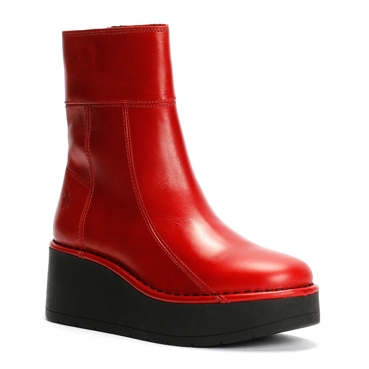 Fly London Hann Wedge Leather Women's Red Boots