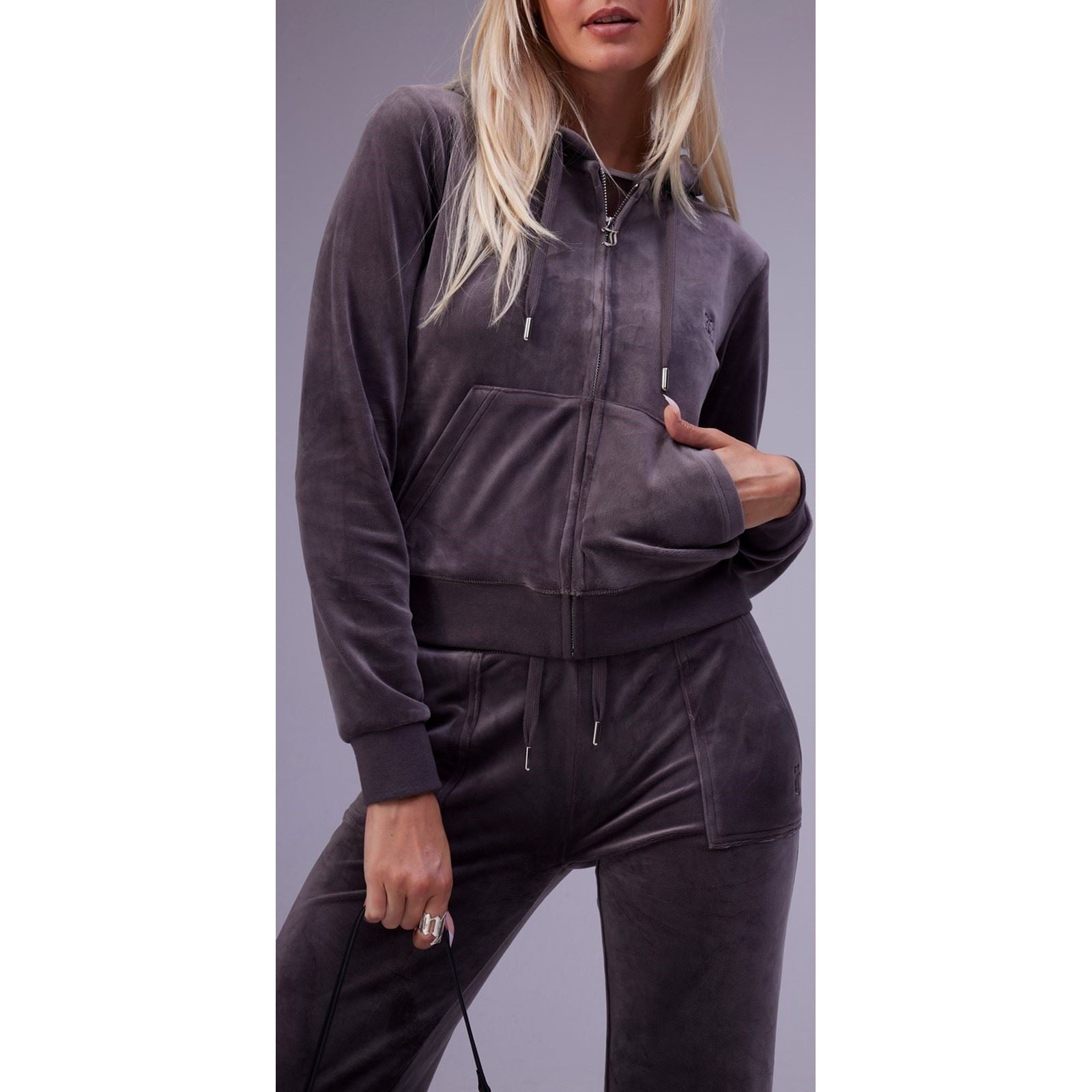 Juicy Couture Robertson Classic Jacket Synthetic Women's Grey Hooded Sweatshirt