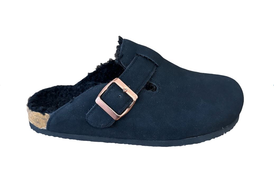 Penguin Poppy Fur Suede Women's Black Mules