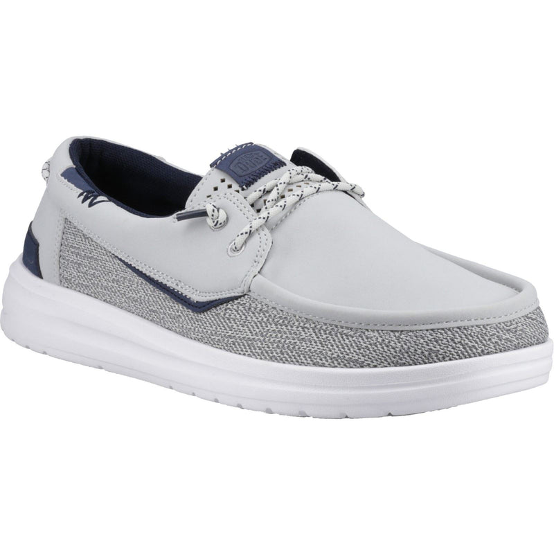 HEYDUDE Welsh Grip Classic Mesh Cotton Blend Men's Storm Gray/Navy Blazer Boat Shoes