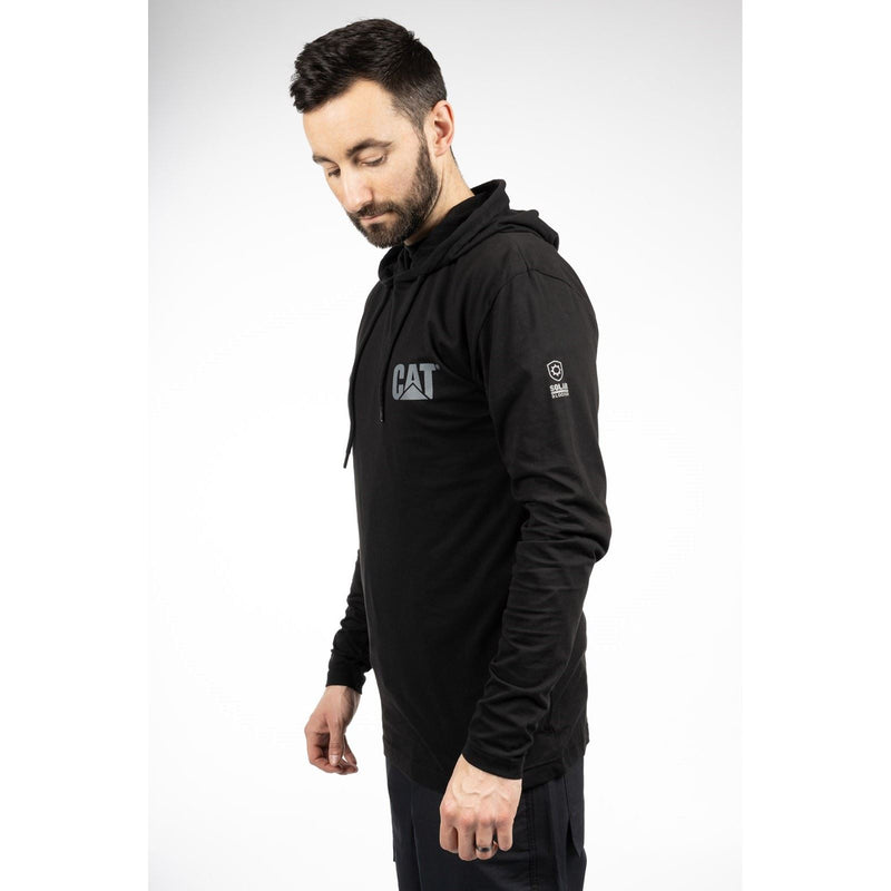 Caterpillar Hooded Long Sleeve Cotton Men's Black T-Shirt