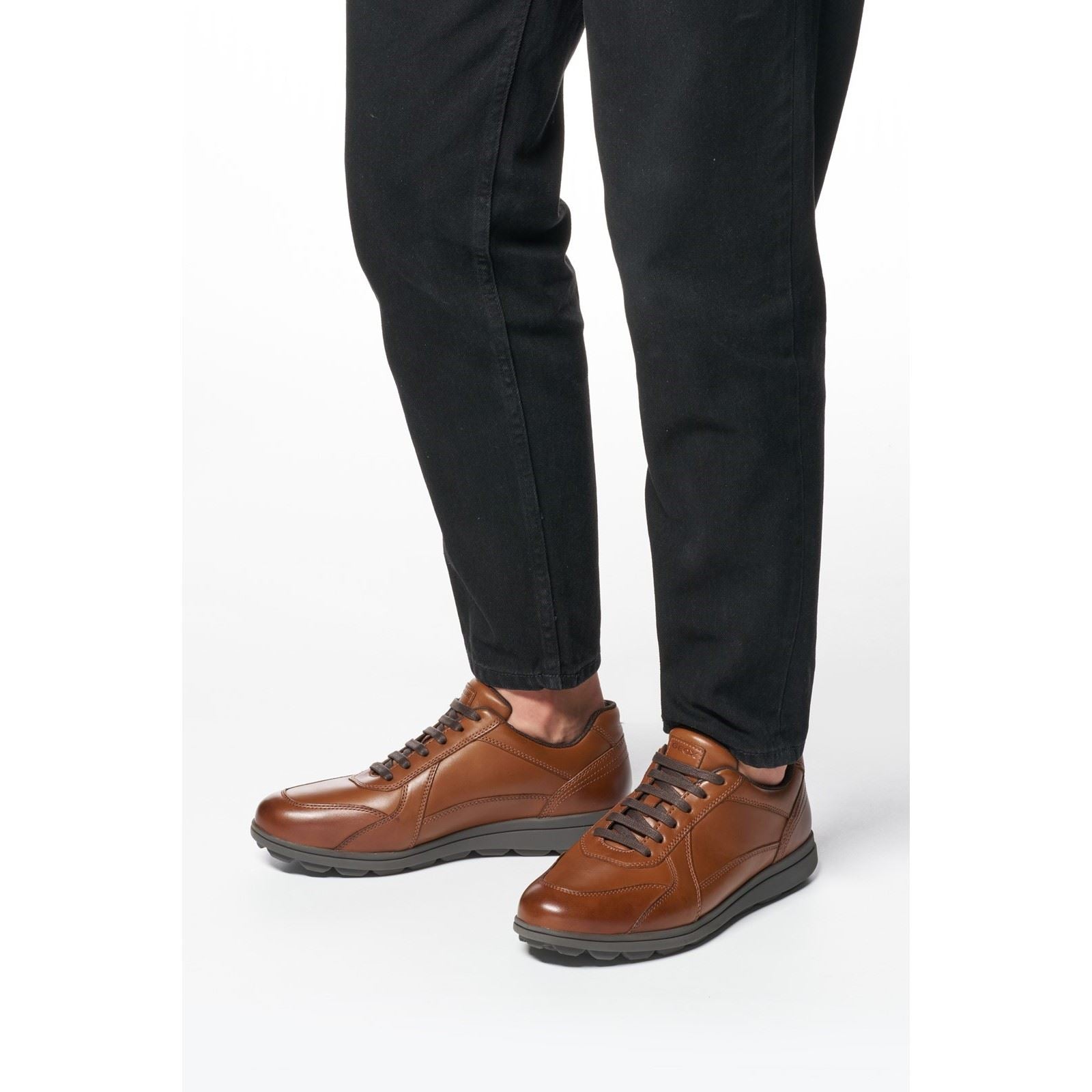 Geox U SPHERICA EC12 Leather Bovine Full Grain Men's Cognac Sneakers