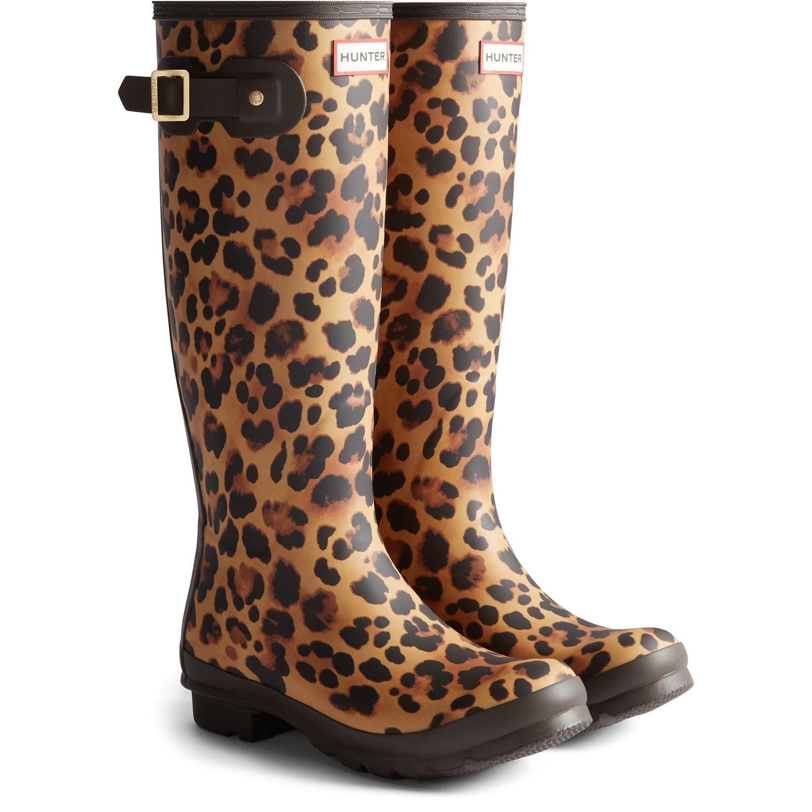 Hunter Original Tall Women's Leopard Print/Chocolate Brown Wellington Boots