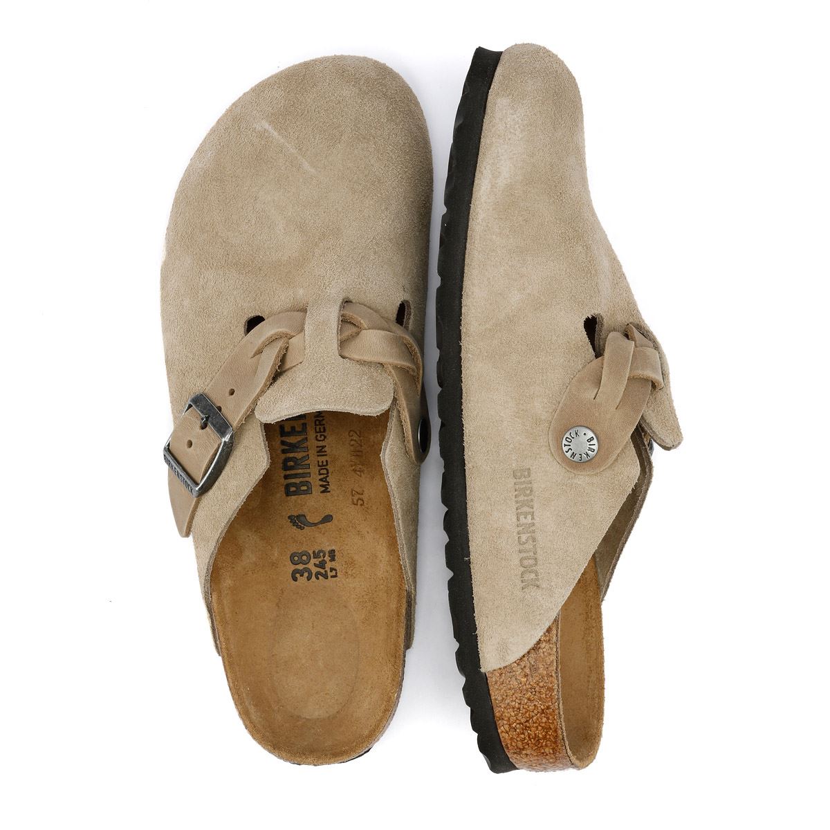 Birkenstock Boston Braided Women's Taupe Suede Narrow Fit Clogs