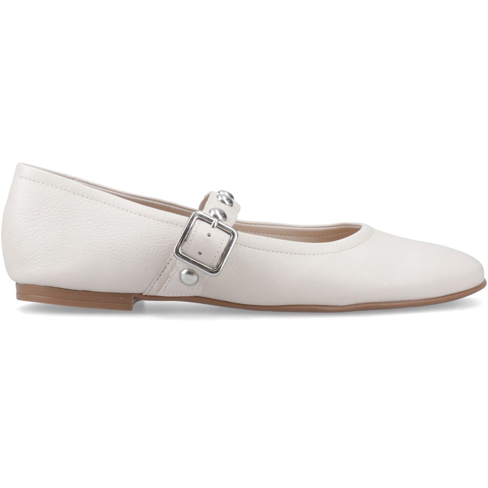 Hush Puppies Charlene Stud Ballerina Leather Women's Ivory Flats