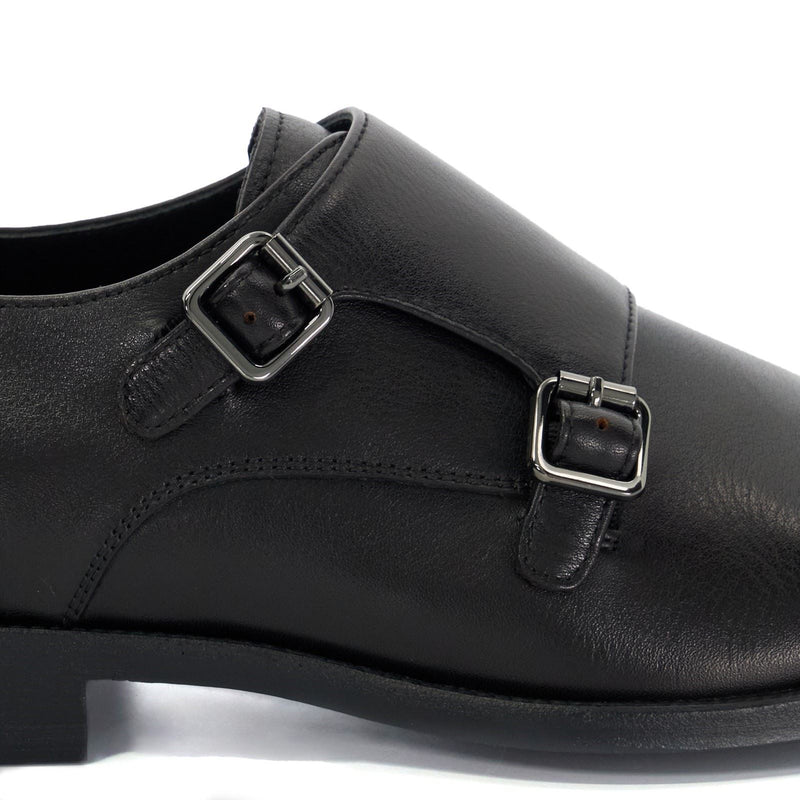 Dune Satchin Leather Men's Black Double Monk Shoes