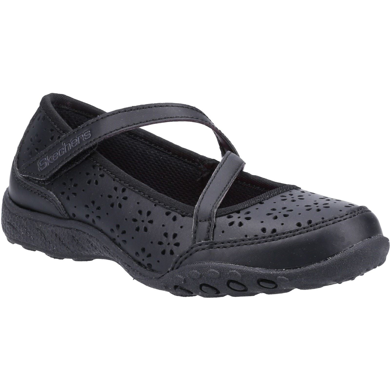 Skechers Breathe-Easy Playground Poppies Leather Girls's Black Shoes