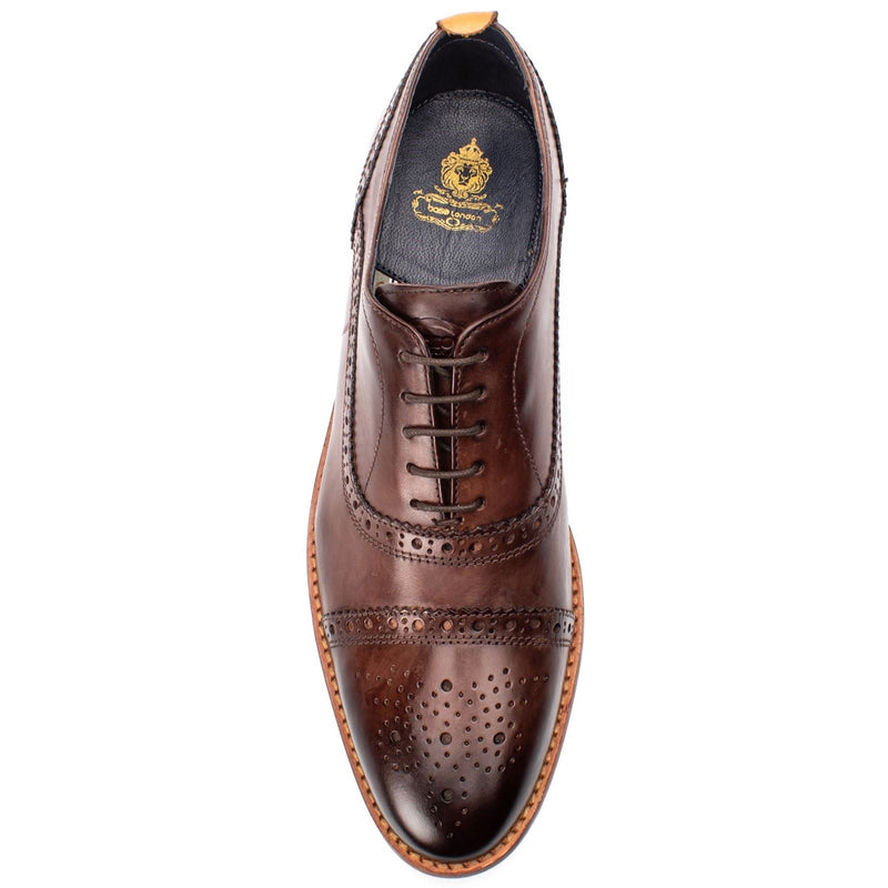 Base London Cast Washed Leather Men's Brown Brogues Shoes
