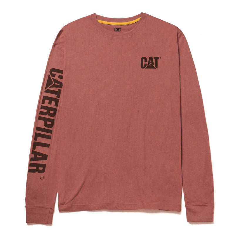 Caterpillar Trademark Banner Long Sleeve Cotton Men's Red T-Shirt