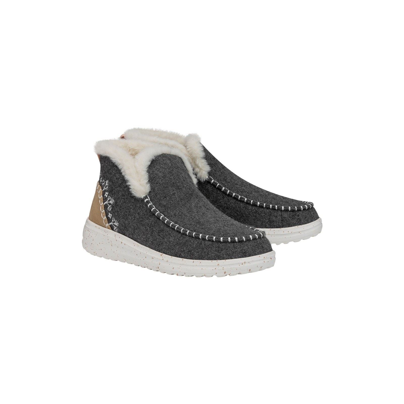 HEYDUDE Denny Wool Faux Shearling Polyester Women's Grey Boots