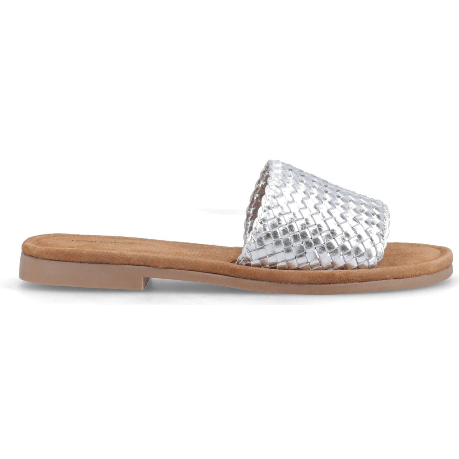 Hush Puppies Hetty Slide Leather Women's Silver Wide Sandals