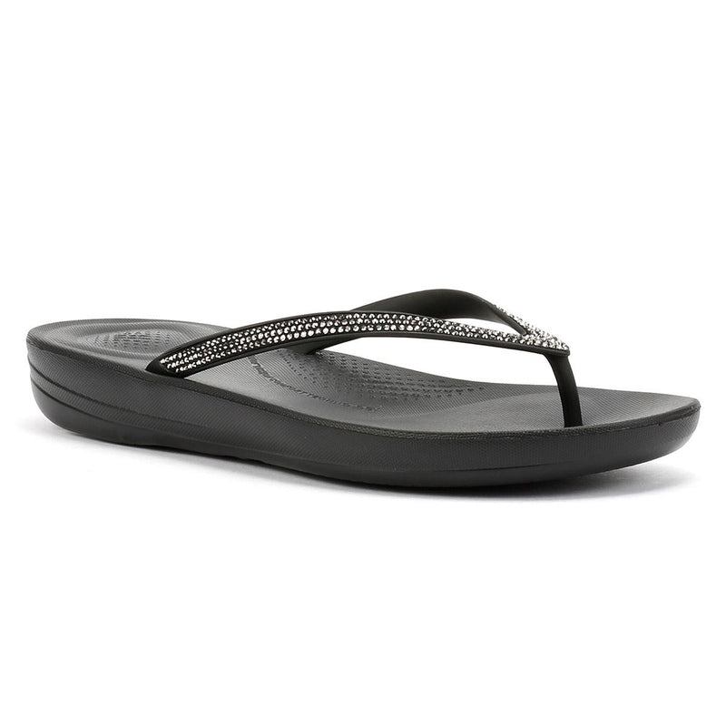 FitFlop Iqushion Sparkle Rubber Women's Black Flip Flops