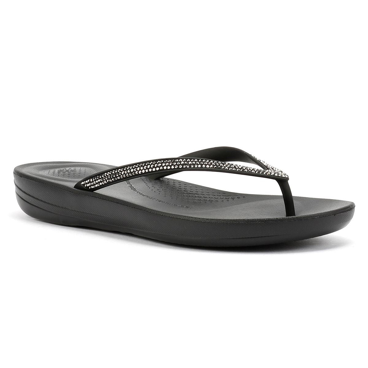 FitFlop Iqushion Sparkle Rubber Women's Black Flip Flops