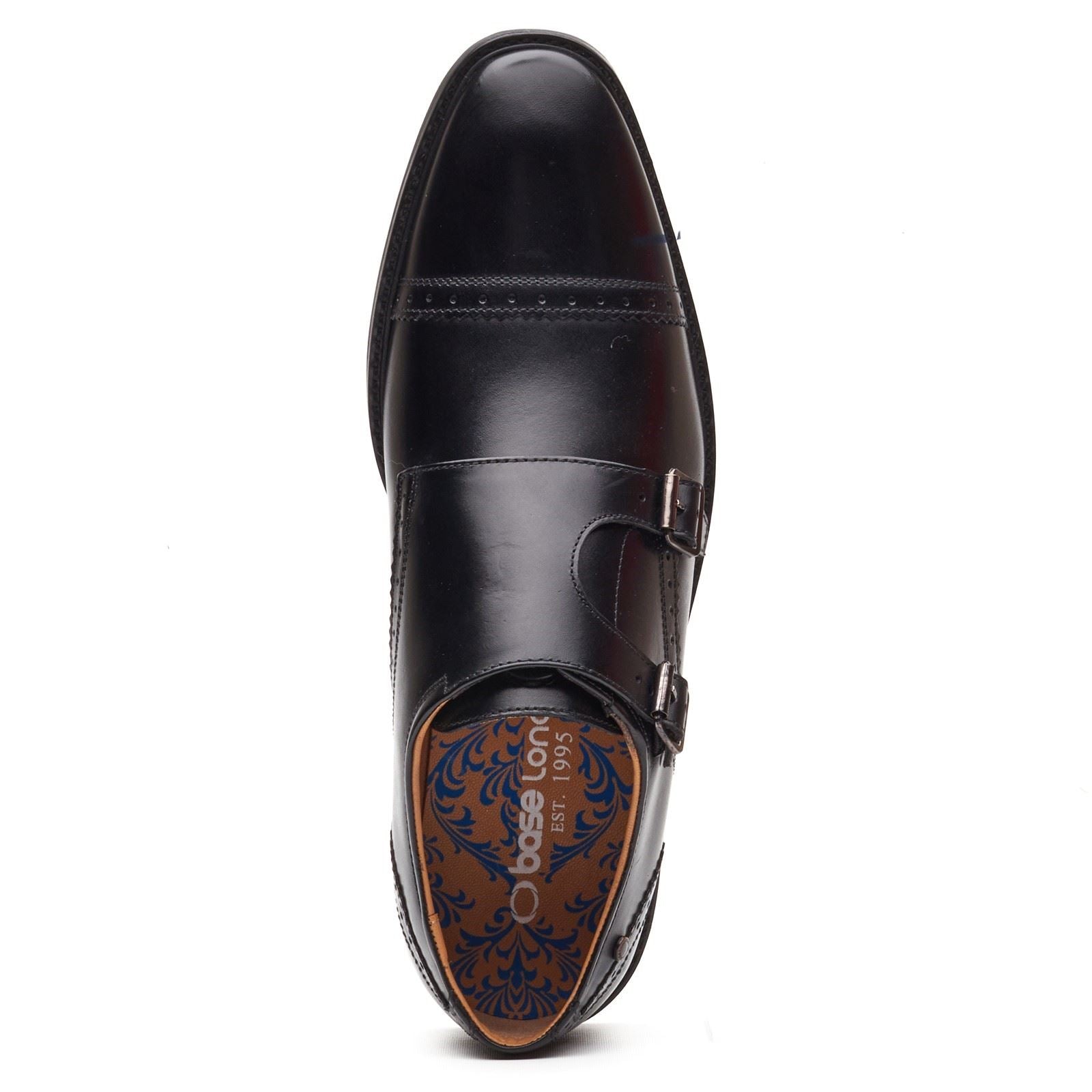 Base London Henley Monk Leather Men's Black Double Monk Shoes