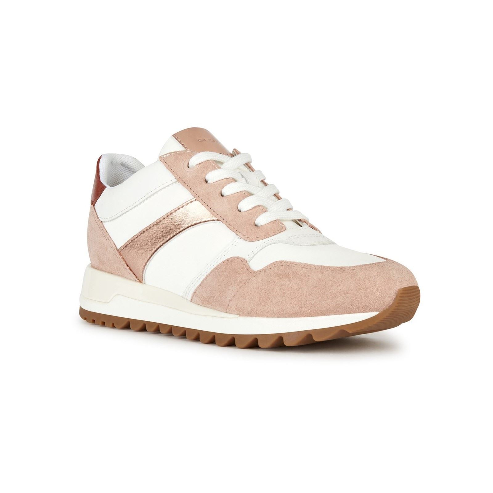 Geox D Tabelya Leather Bovine Suede- Textile Woven Polyester- Synthetic Nylon Women's Nude/White Sneakers