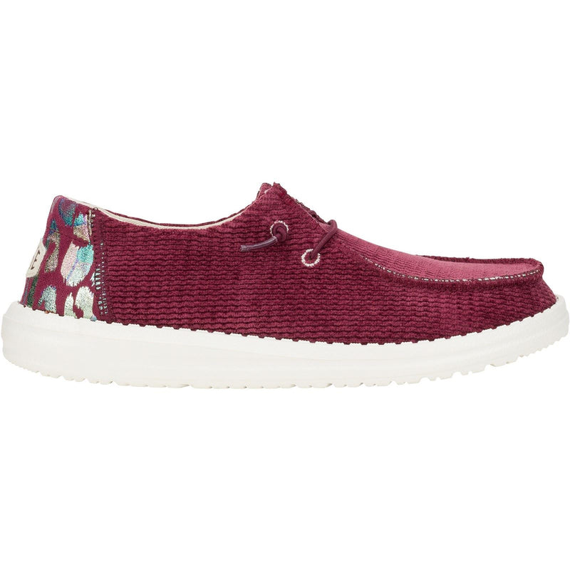 HEYDUDE Wendy Corduroy Leo Synthetic Women's Burgundy Loafers