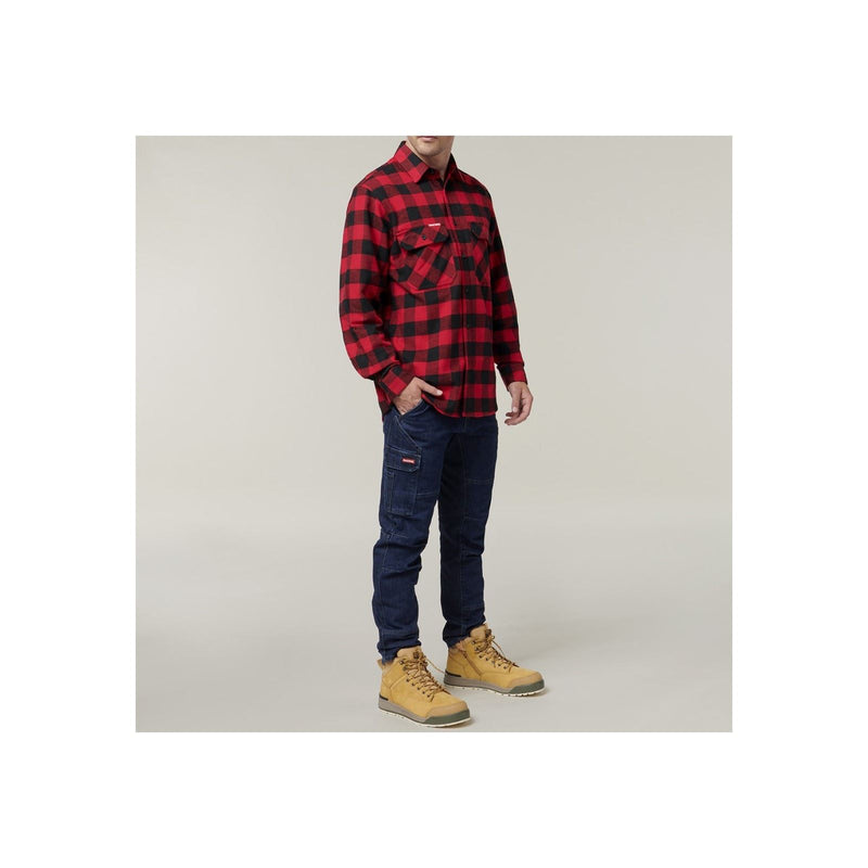 Hard Yakka Long Sleeve Check Flannel Cotton Men's Red Casual Shirt