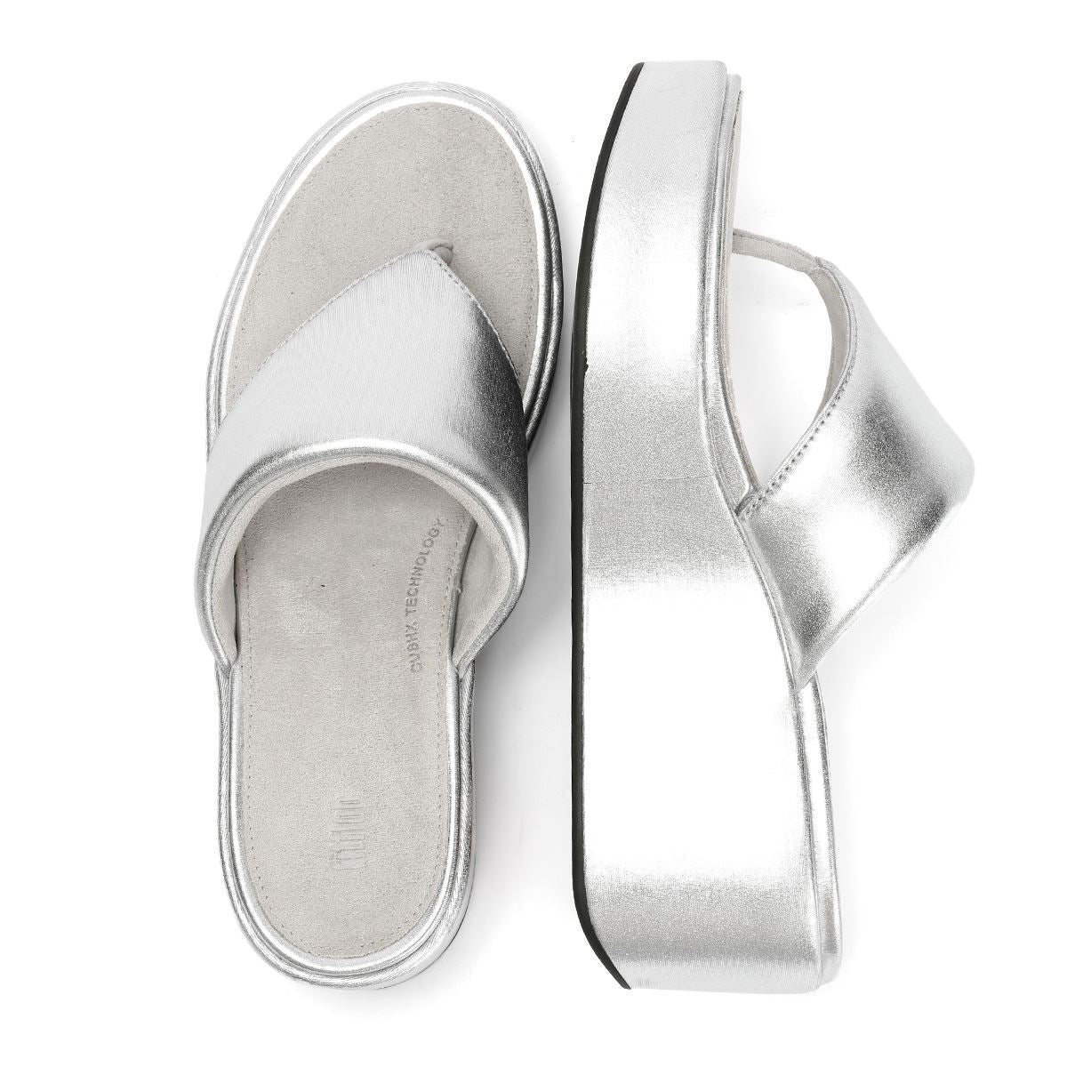 FitFlop Platfform Wedge Women's Silver Toe-Post Sandals