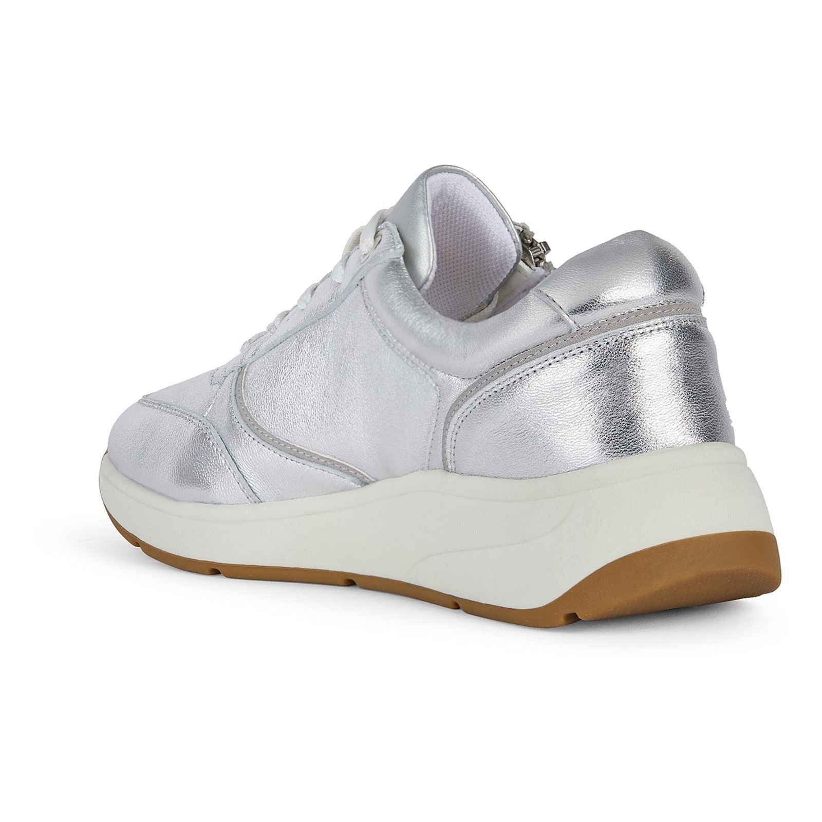 Geox D Cristael E Faux Leather Women's Silver Sneakers