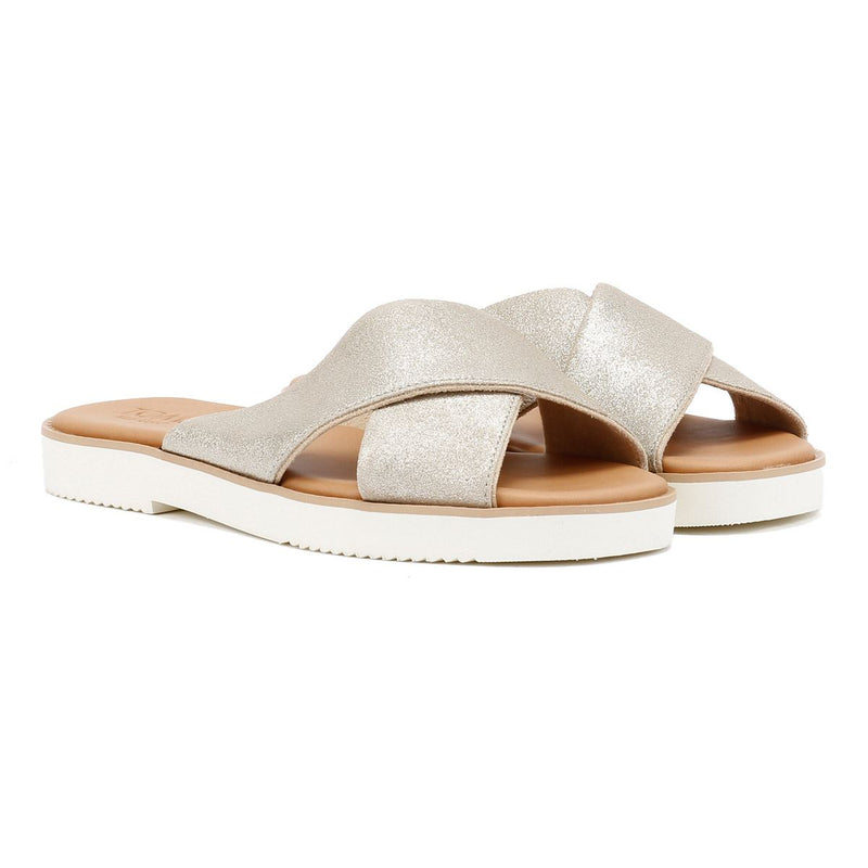 TOMS Mae Crossover Suede Women's Metallic Champagne Sandals
