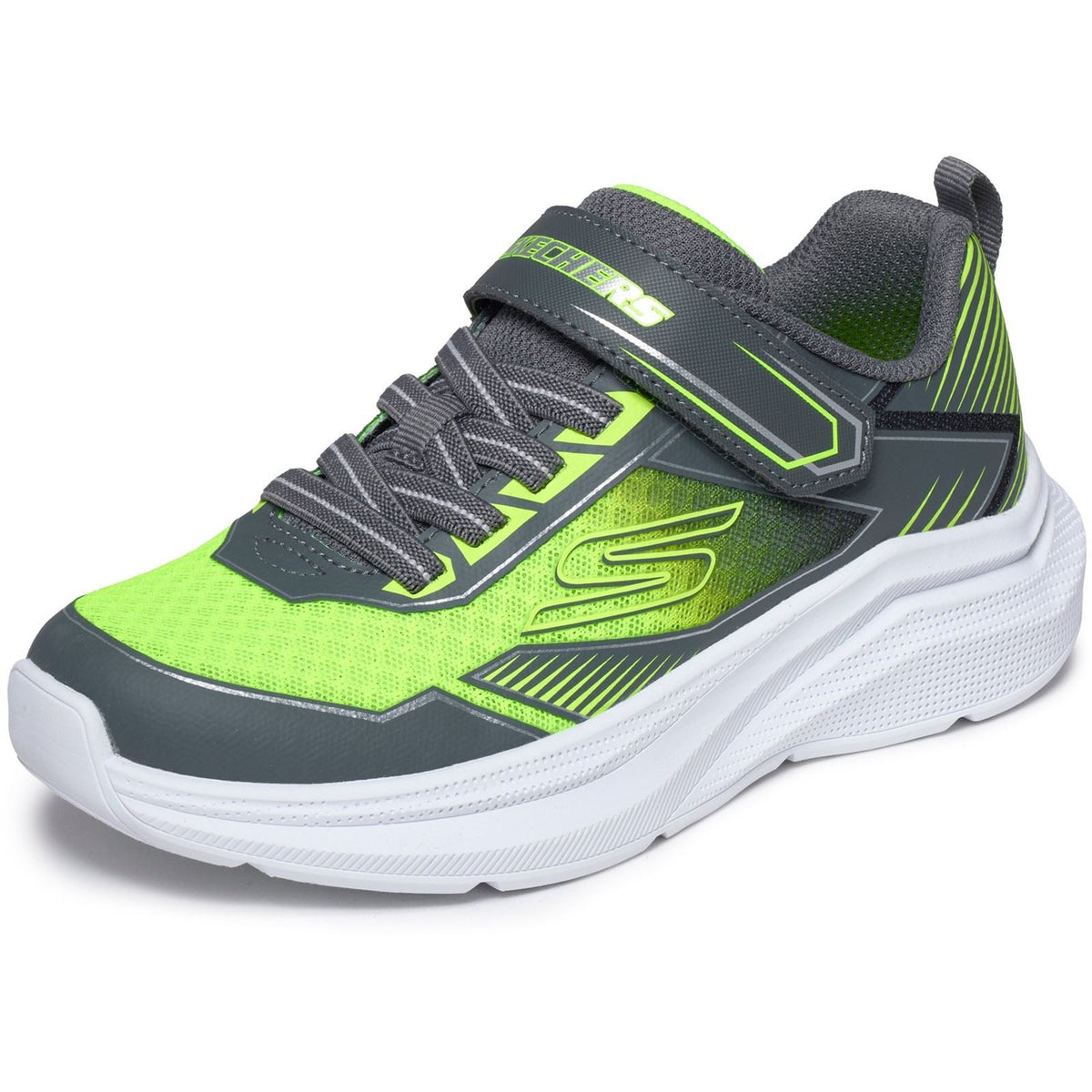 Skechers Microspec Velocity Grid-Drift Boy's Charcoal/Yellow & Silver Trainers