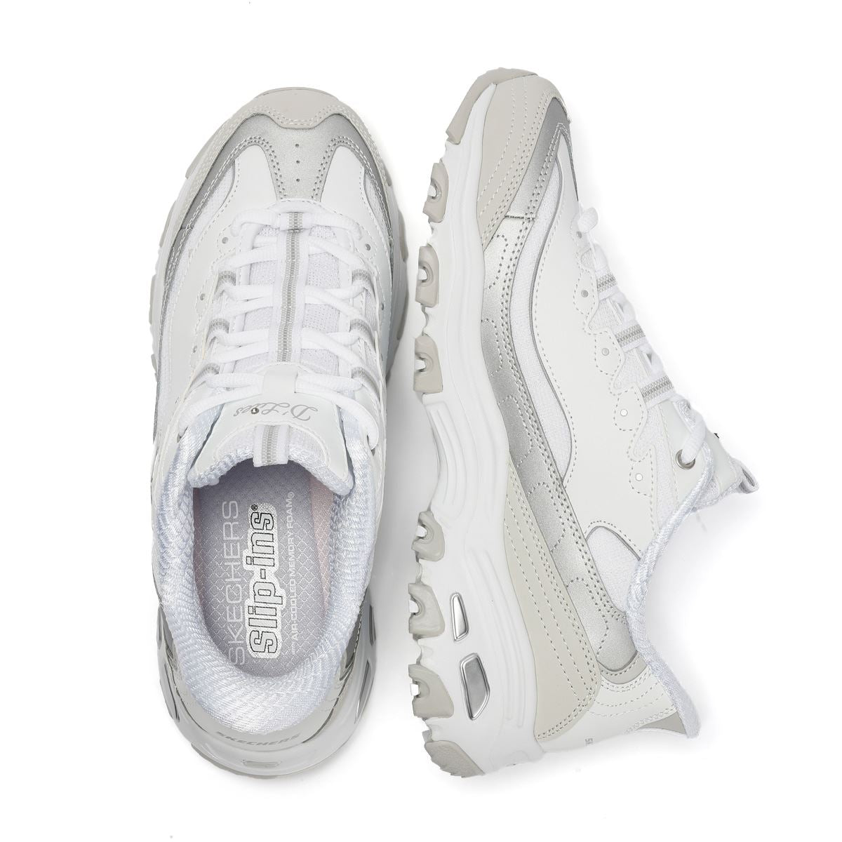 Skechers Slip-Ins D'Lites Smooth Women's Silver/White Sneakers
