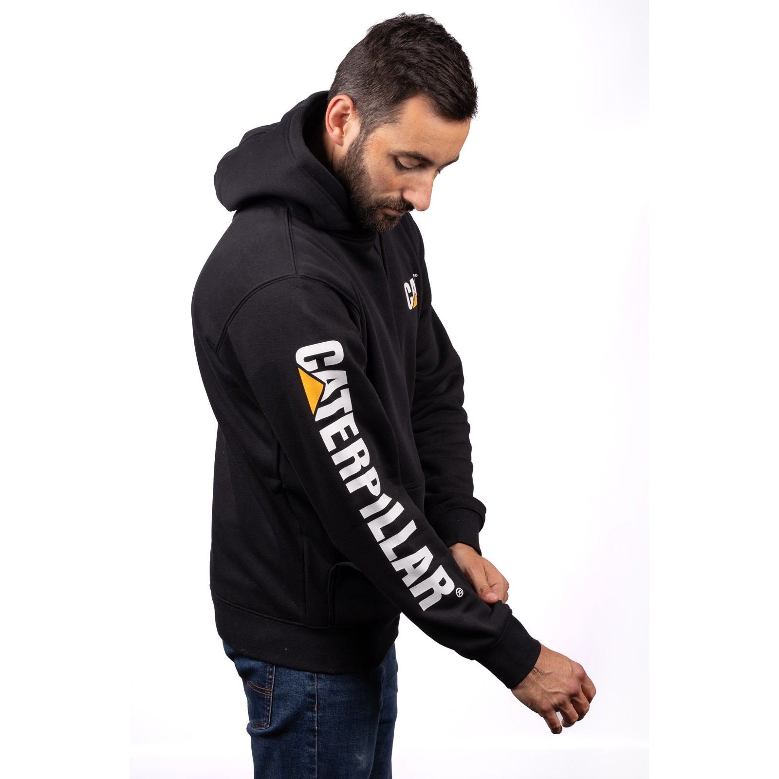 Caterpillar Trademark Banner Cotton Men's Black Hooded Sweatshirt