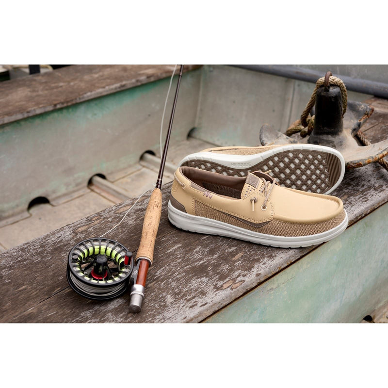 HEYDUDE Welsh Grip Classic Mesh Cotton Blend Men's Incense/Morel Brown Boat Shoes