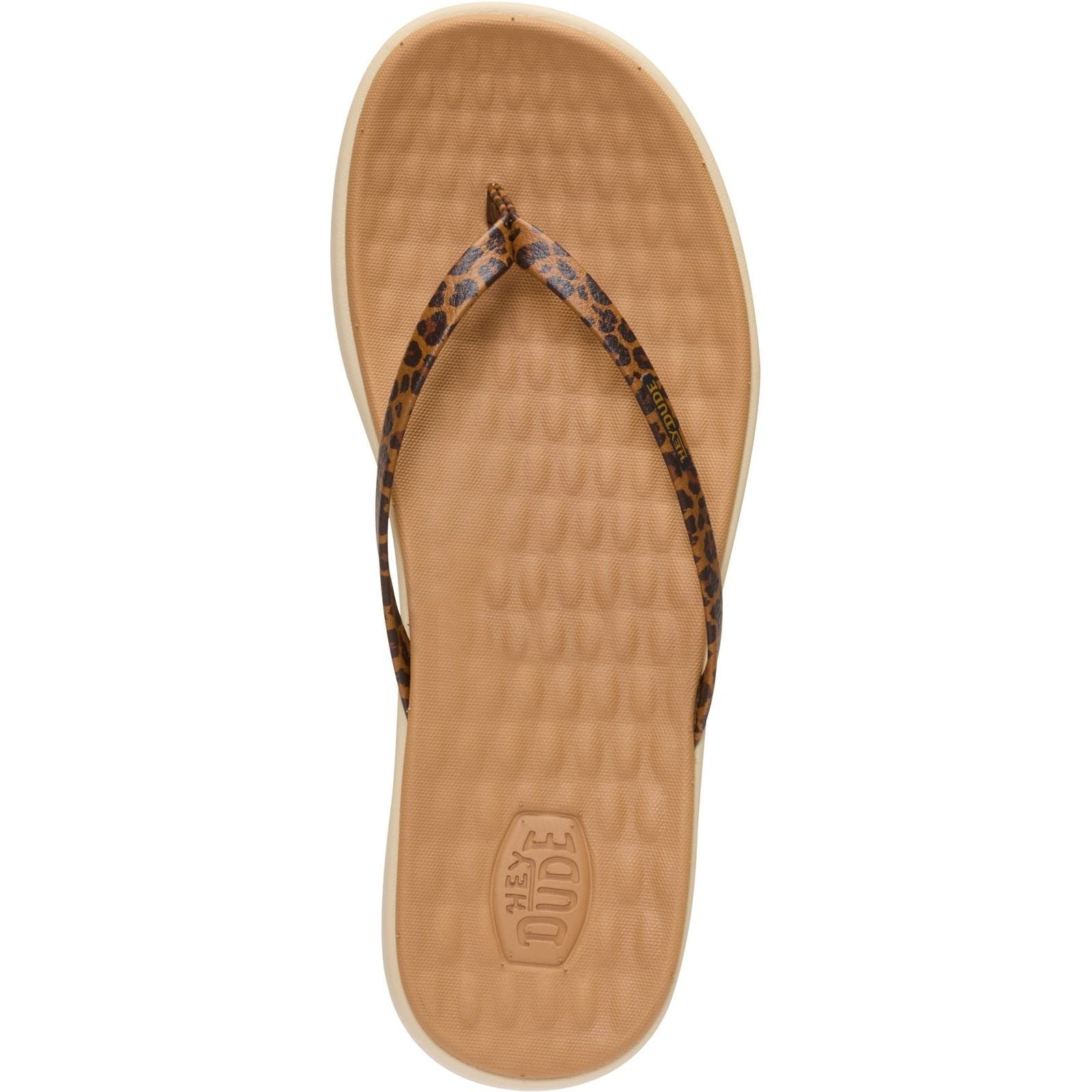 HEYDUDE Maui Breeze Polyurethane Women's Tan Leopard Flip Flops
