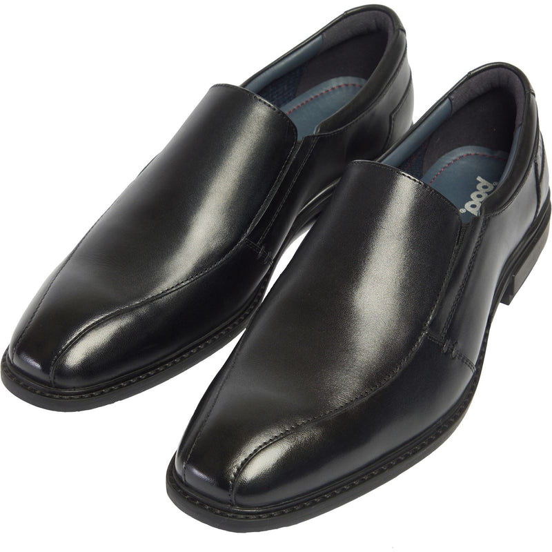 Pod Spear Leather Men's Black Slip-On Shoes