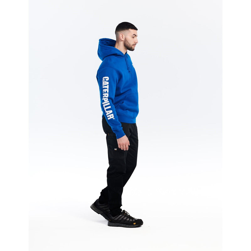Caterpillar Trademark Banner Cotton Men's Blue Hooded Sweatshirt