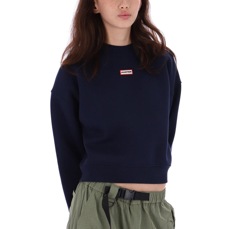 Hunter Tina Logo Cropped Crew Cotton Women's Blue Sweatshirt