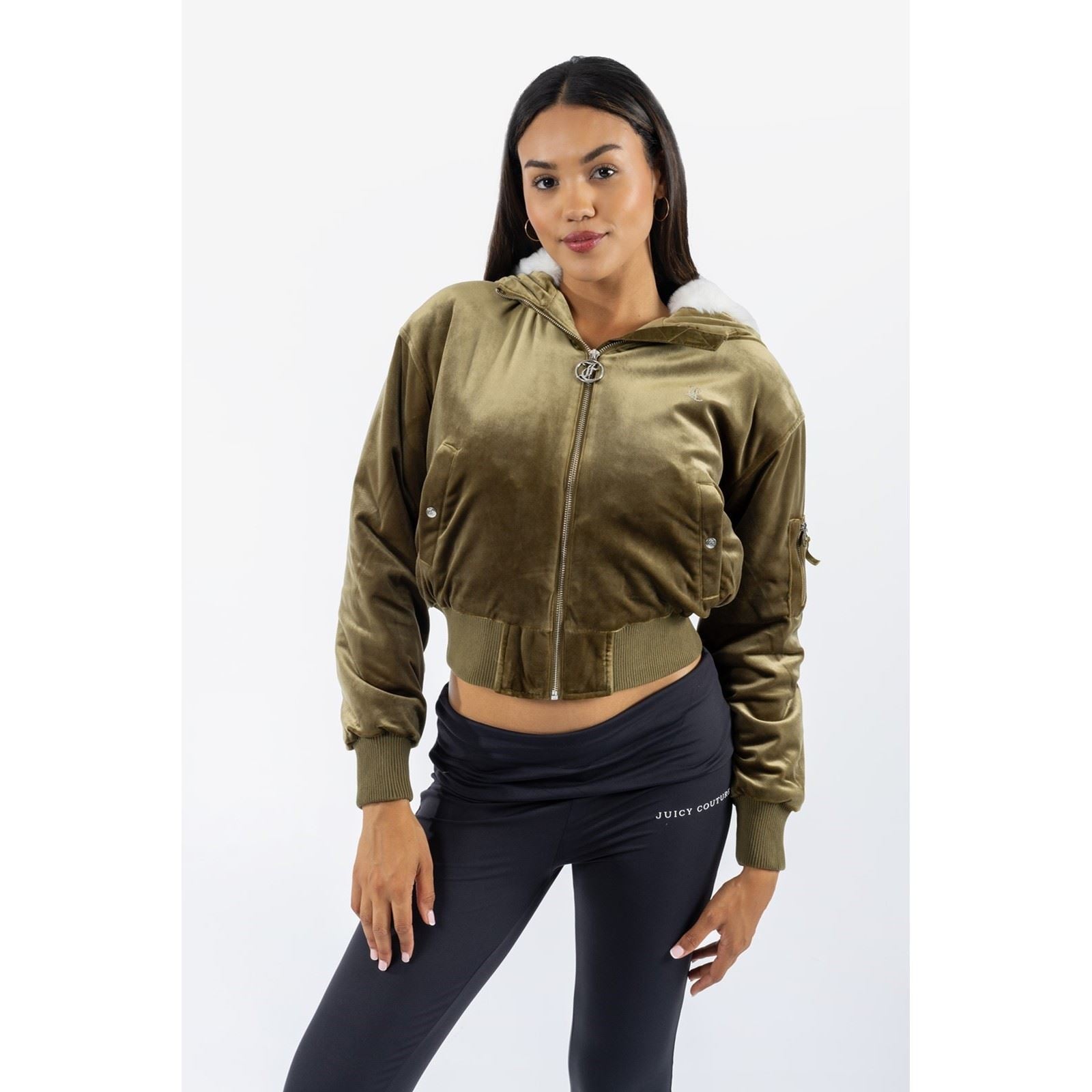 Juicy Couture Fur Rydell Women's Green Bomber Jacket