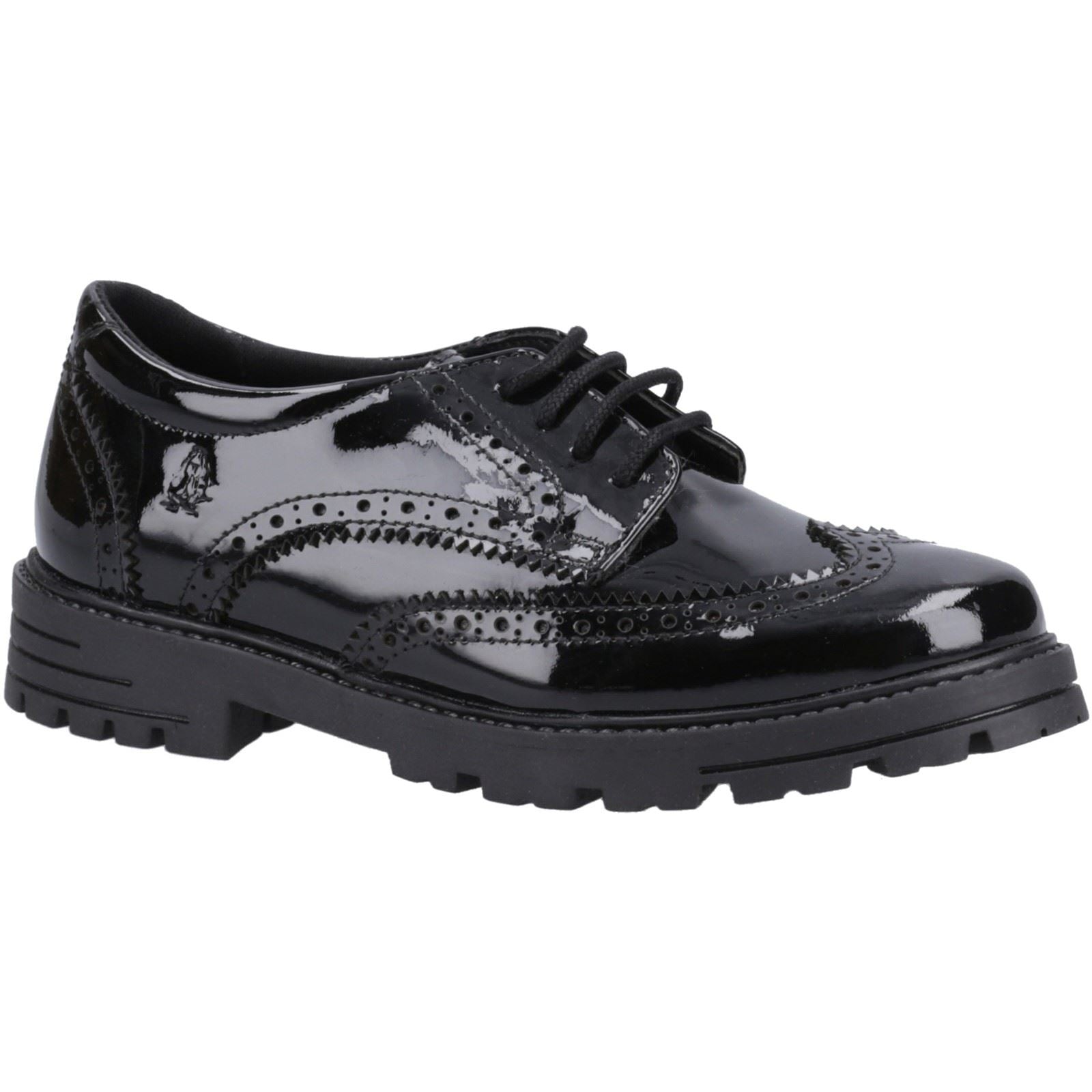 Hush Puppies Maxine Patent Senior Leather Girls's Black Brogues