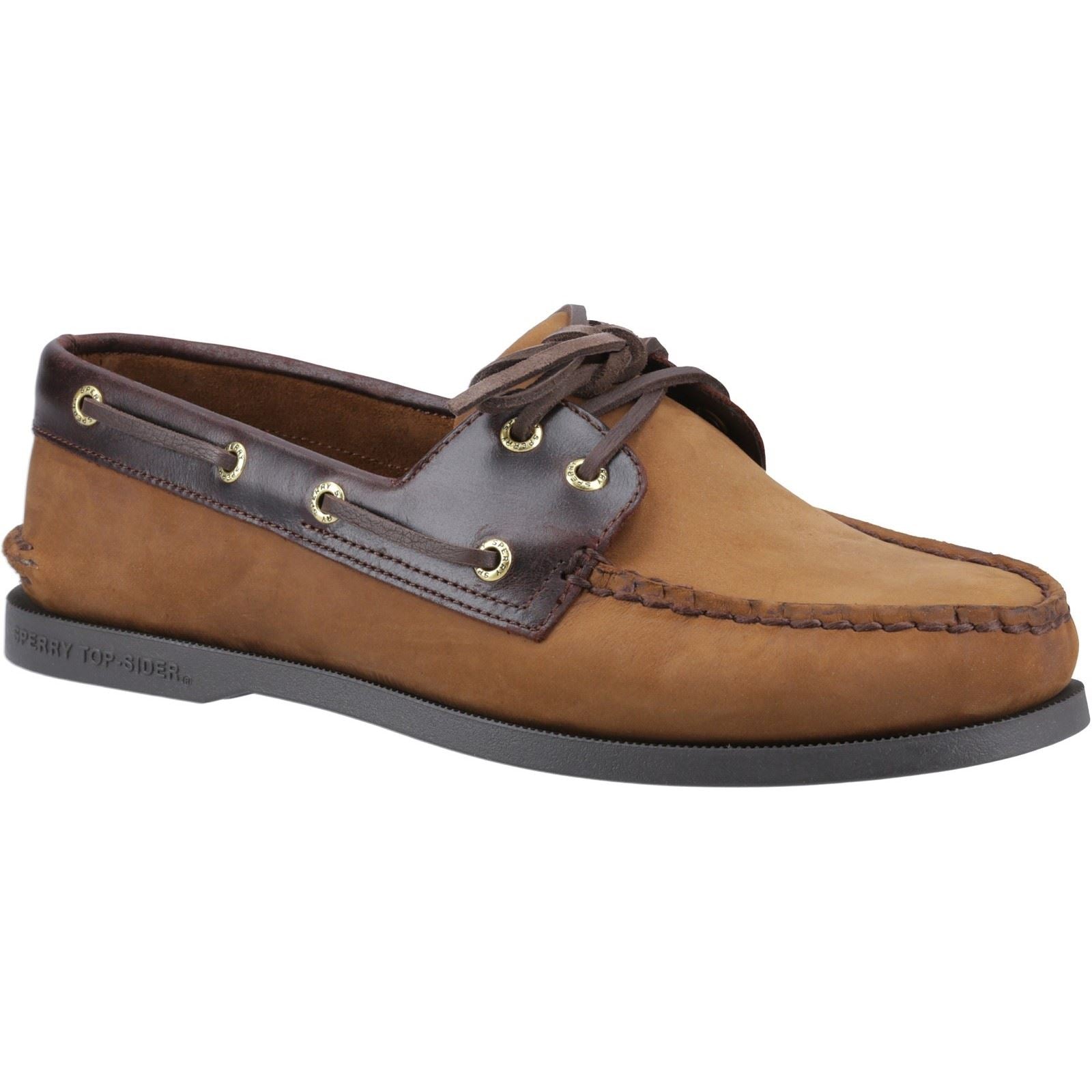 Sperry Authentic 2 Eye Leather Men's Brown Combo Boat Shoes