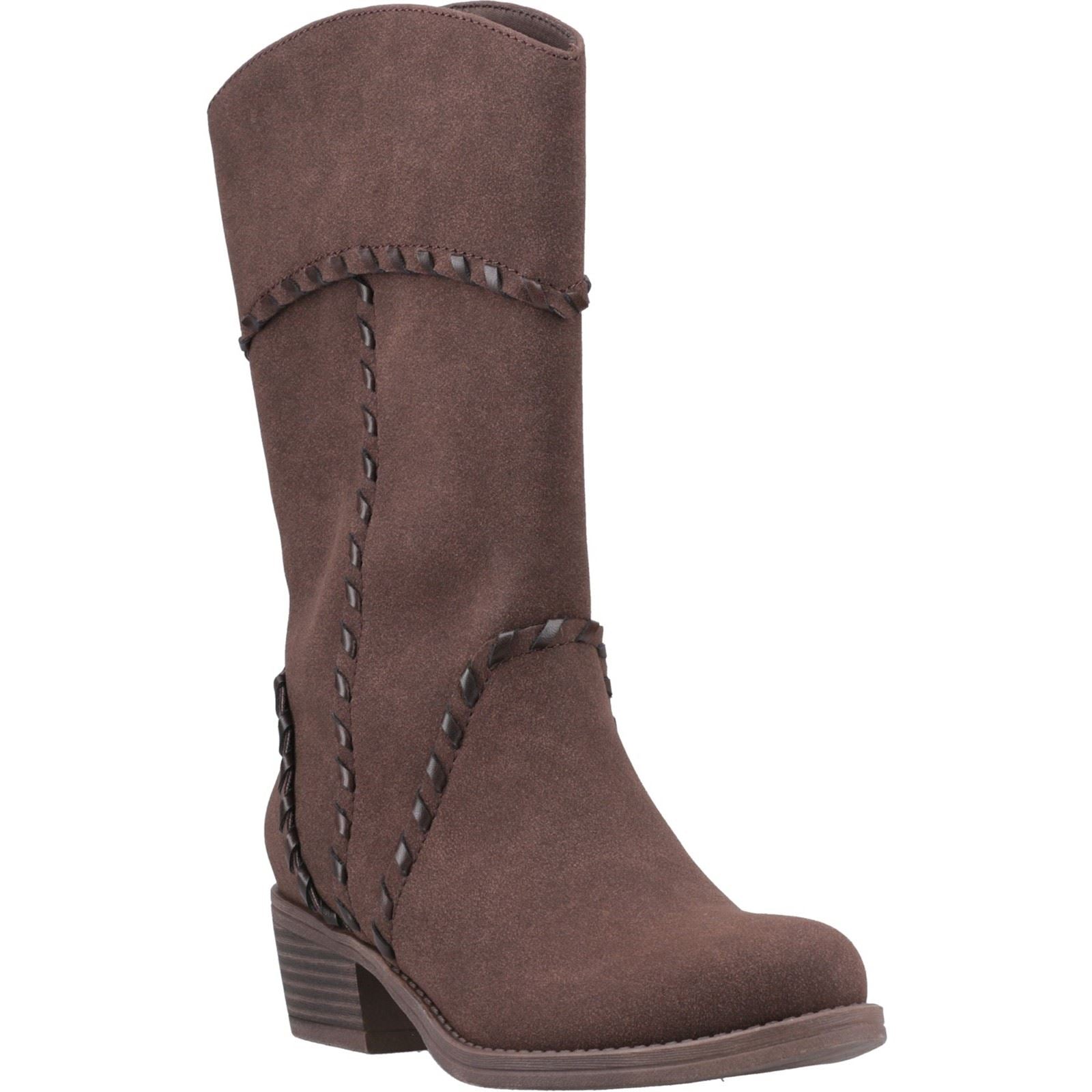 Rocket Dog Rowdy Faux Leather Women's Dark Brown Heeled Mid Calf Boots