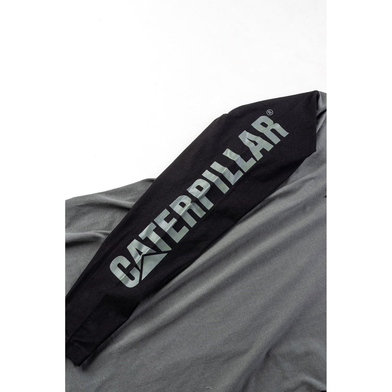 Caterpillar Hooded Long Sleeve Cotton Men's Grey T-Shirt