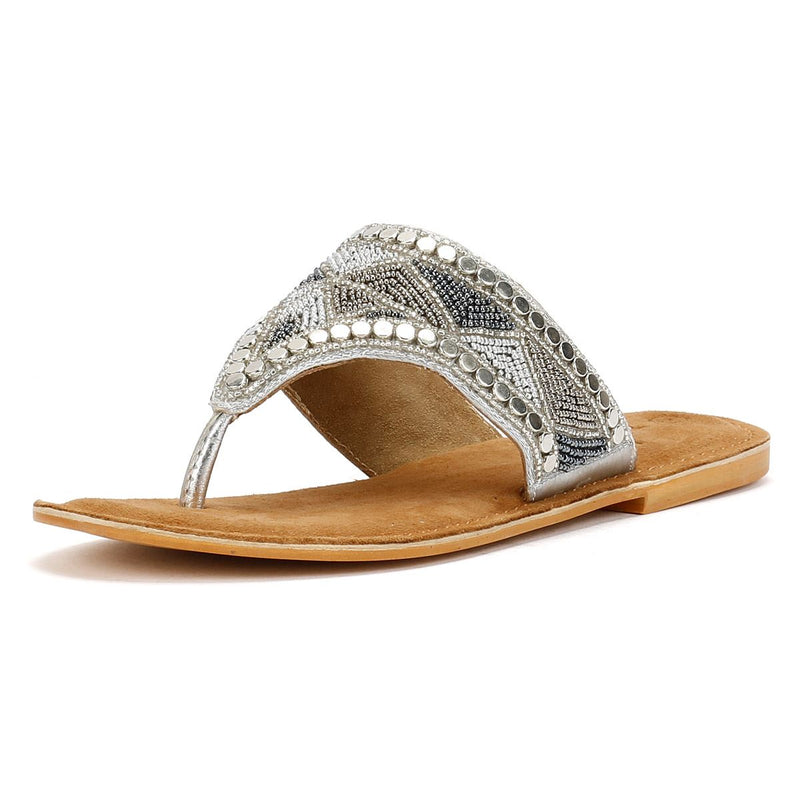 Tower London Wide Vamp Toepost Women's Silver Sandals