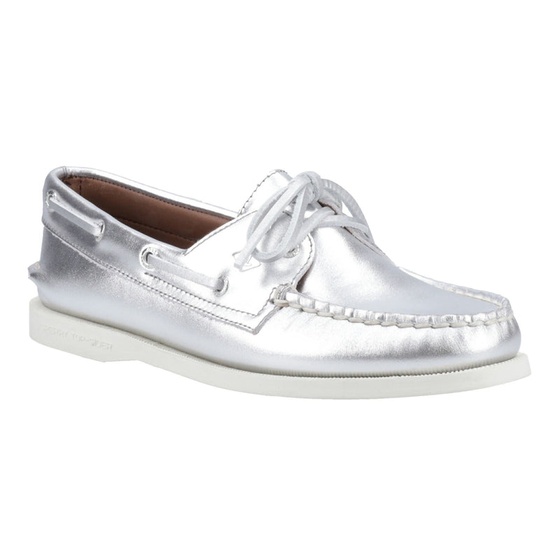 Sperry Authentic 2 Eye Leather Women's Silver Boat Shoes