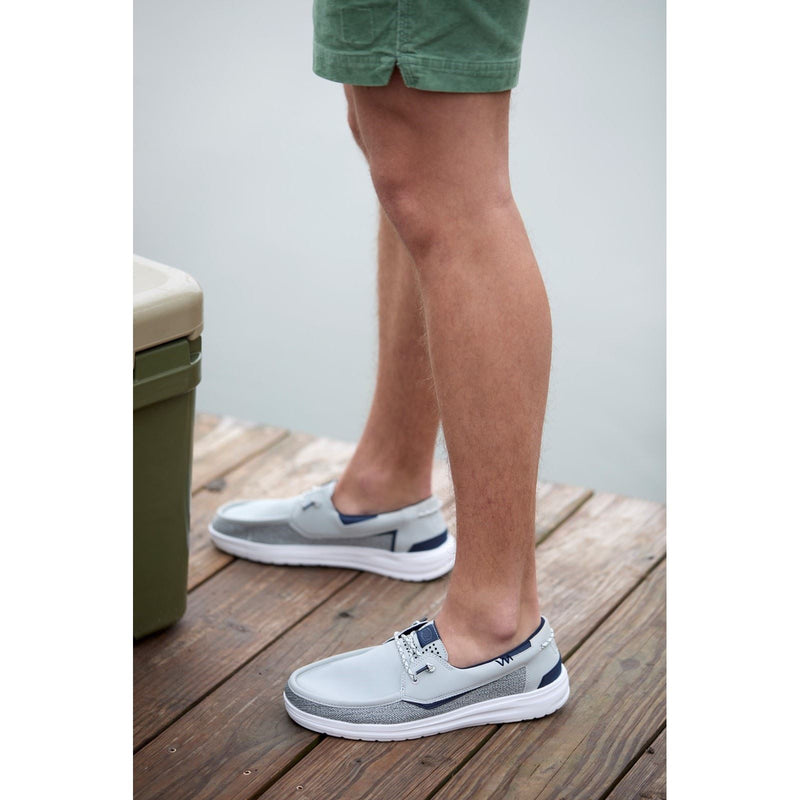 HEYDUDE Welsh Grip Classic Mesh Cotton Blend Men's Storm Gray/Navy Blazer Boat Shoes
