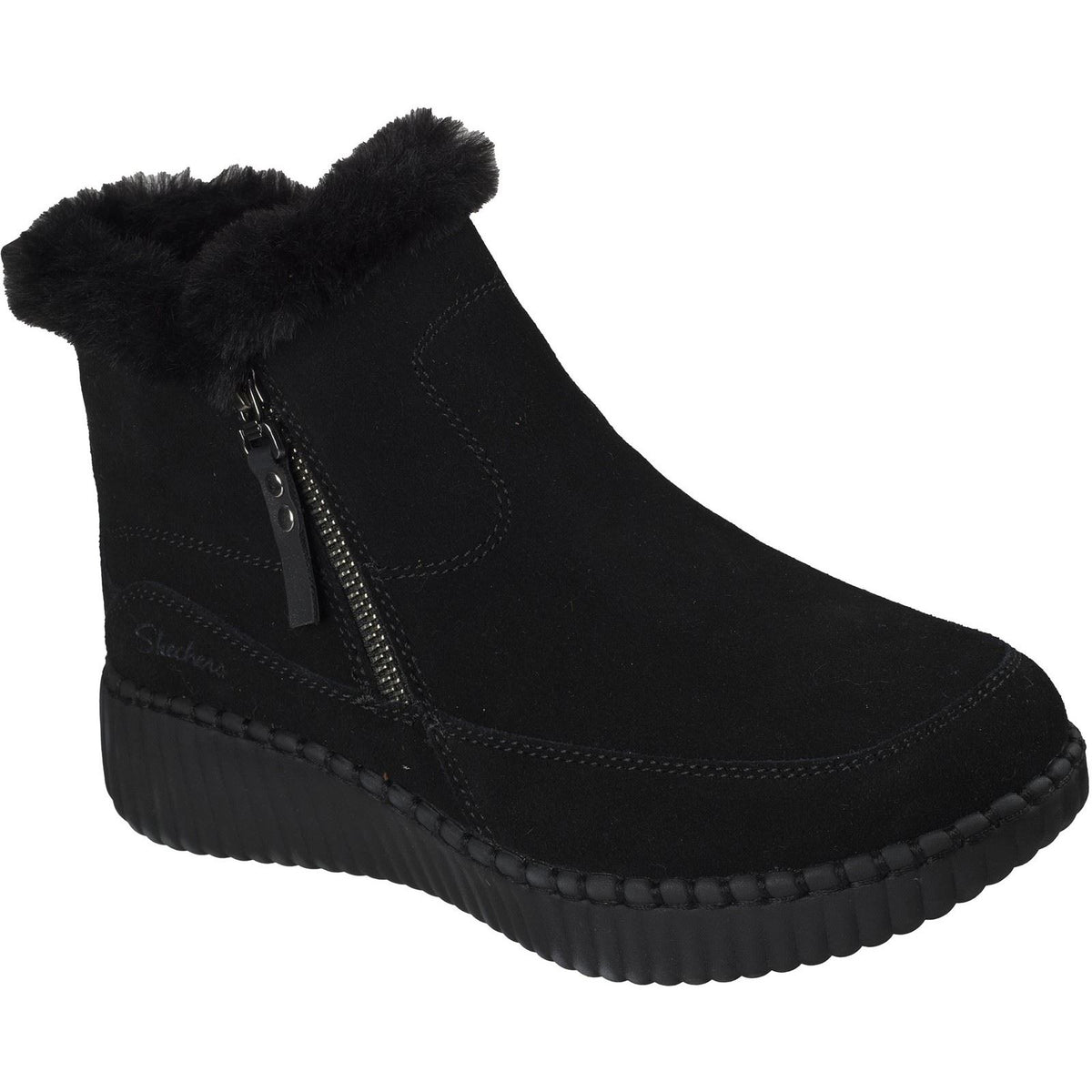 Skechers Wilshire BLVD Fresh Zip Leather Women's Black Suede/Faux Fur Boots