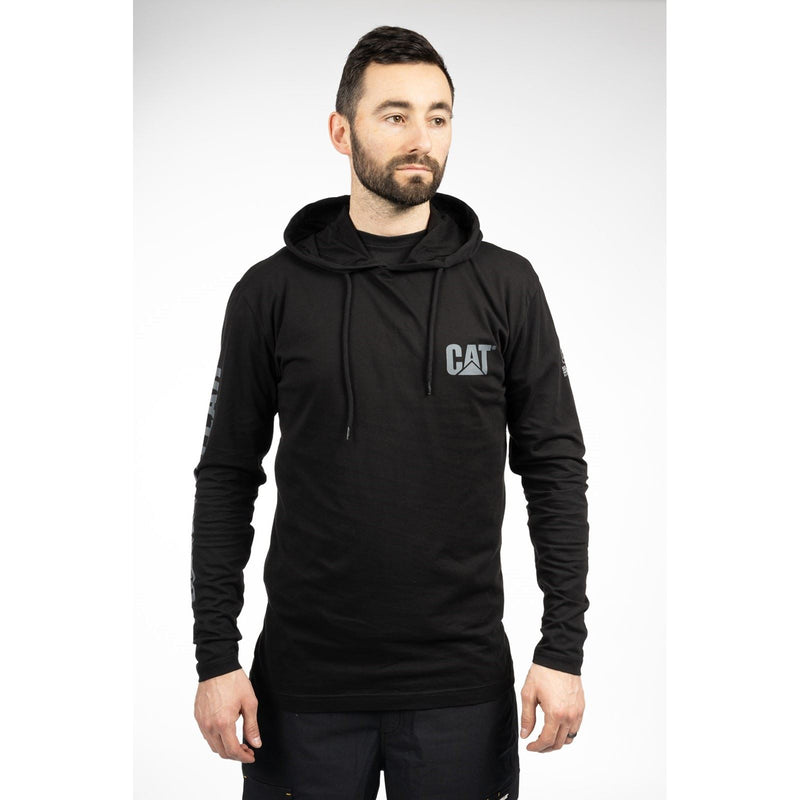 Caterpillar Hooded Long Sleeve Cotton Men's Black T-Shirt