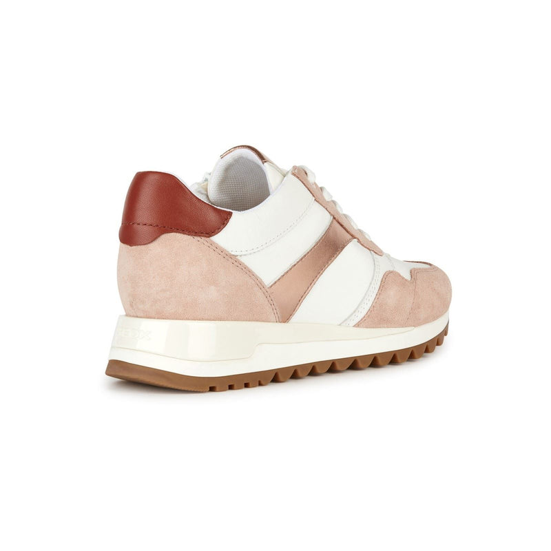 Geox D Tabelya Leather Bovine Suede- Textile Woven Synthetic- Synthetic Nylon Women's Nude/White Sneakers