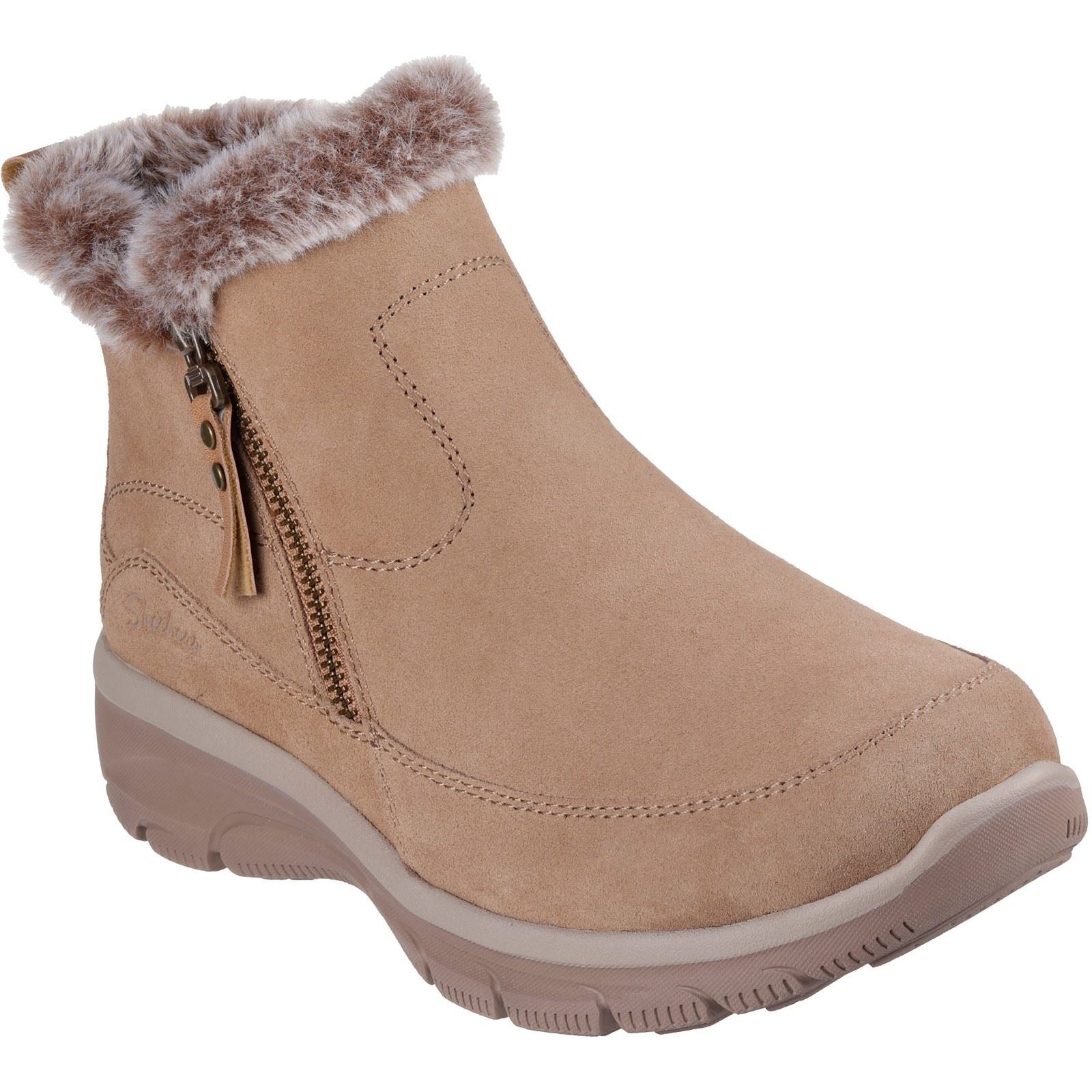 Skechers Easy Going Cool Zip! Leather Women's Tan Winter Ankle Boots