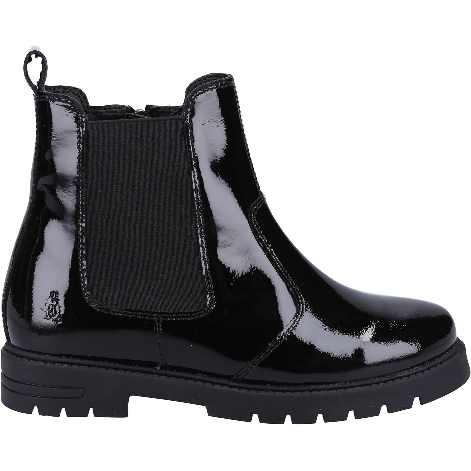 Hush Puppies Laura Patent JNR Leather Girls's Black Boots