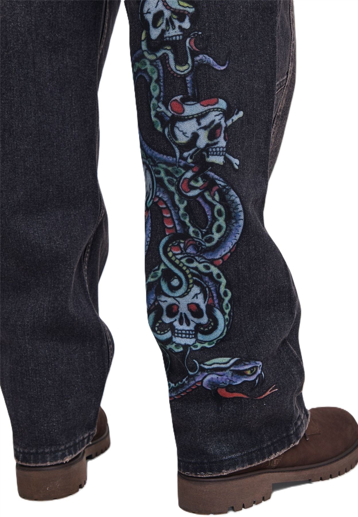 Ed Hardy Serpent Skull Graphic Washed Men's Black Jeans