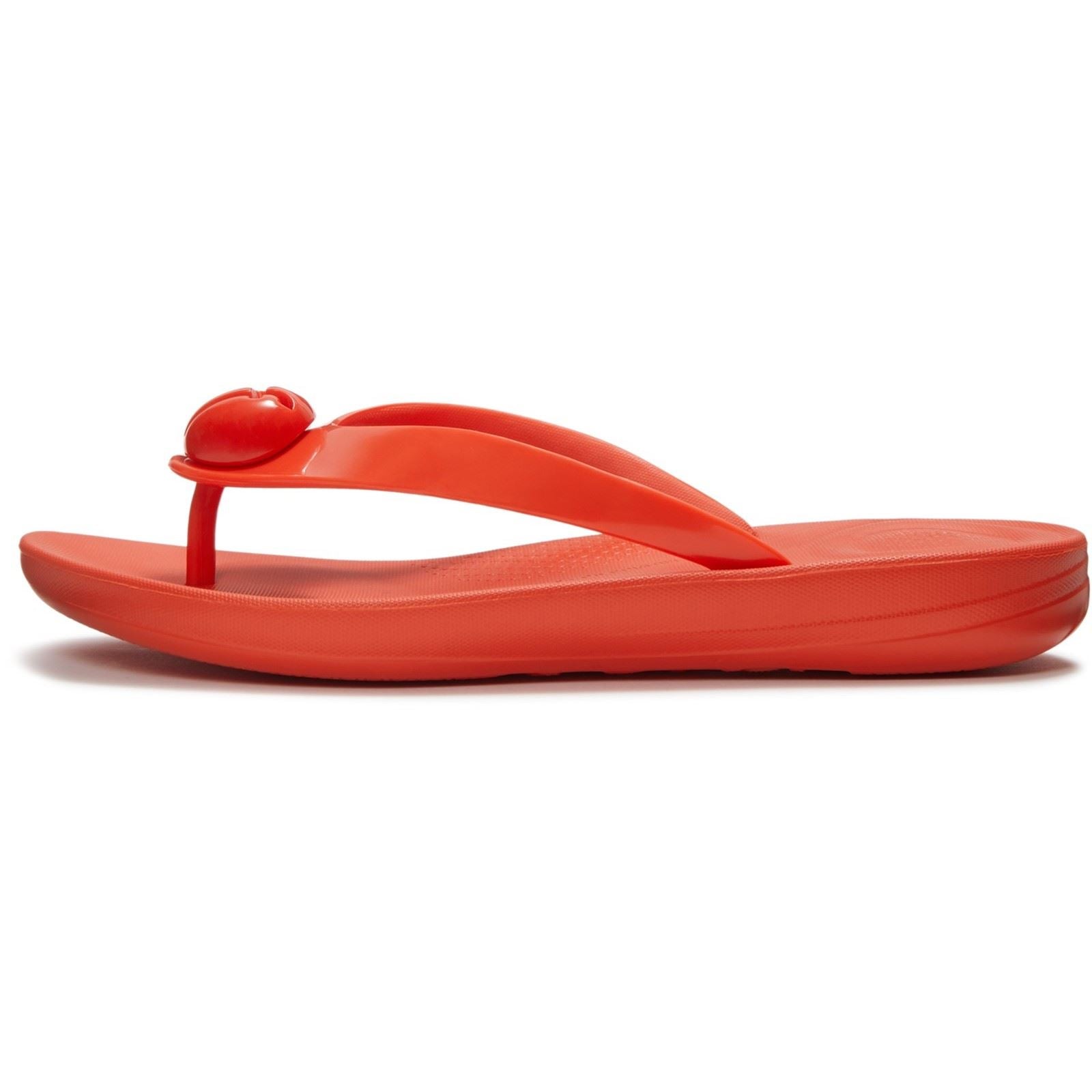 Fitflop iQushion Glossy-Button Polyurethane Women's Cherry Tomato Flip Flops