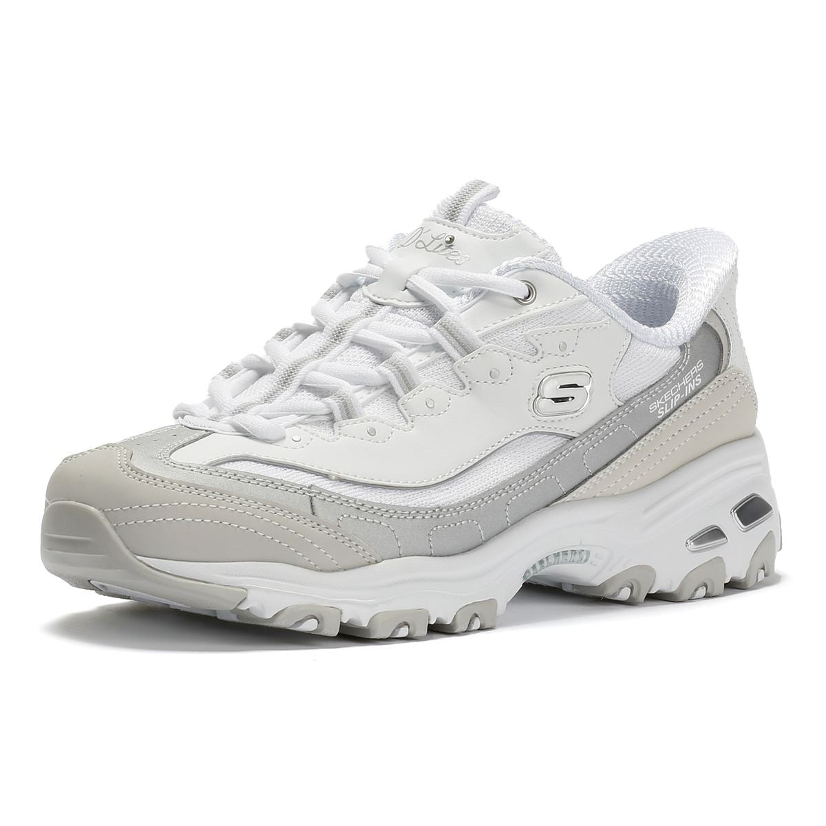 Skechers Slip-Ins D'Lites Smooth Women's Silver/White Sneakers
